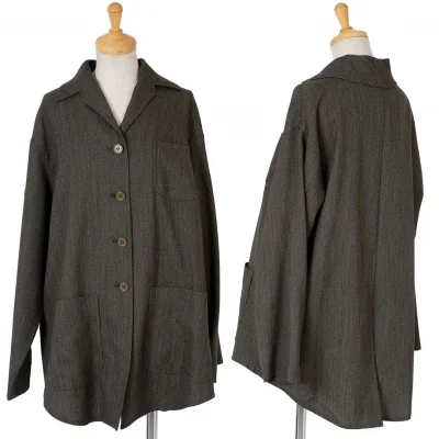 ロメオジリROMEO GIGLI ストライプ織ウールジャケット モスグリーン系