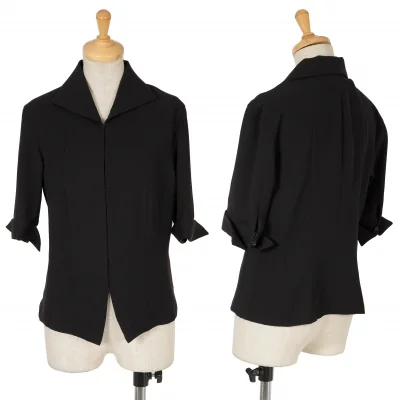 【SALE】アツロウタヤマATSURO TAYAMA ポリエステルホック留め半袖ブラウス 黒