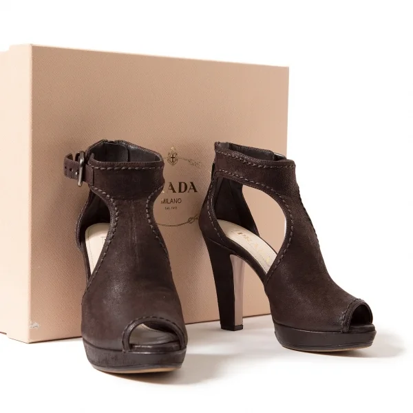 【SALE】プラダPRADA ベルテッドヒールサンダル 濃茶34（22位） K-64111_001