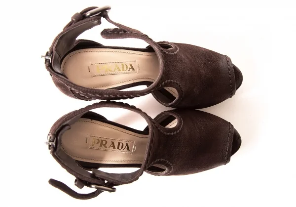 【SALE】プラダPRADA ベルテッドヒールサンダル 濃茶34（22位） K-64111_002