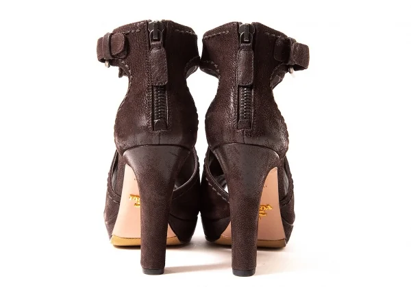 【SALE】プラダPRADA ベルテッドヒールサンダル 濃茶34（22位） K-64111_009