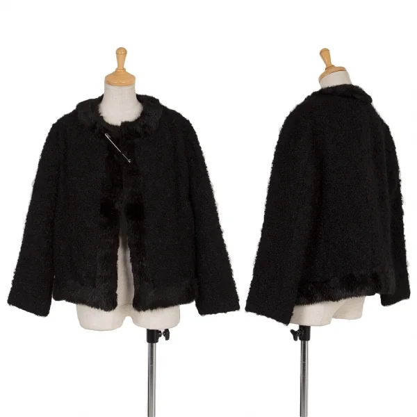 【SALE】トリココムデギャルソンtricot COMME des GARCONSループツイードファートリミングノーカラーピン留めジャケット 黒M K-64189_001