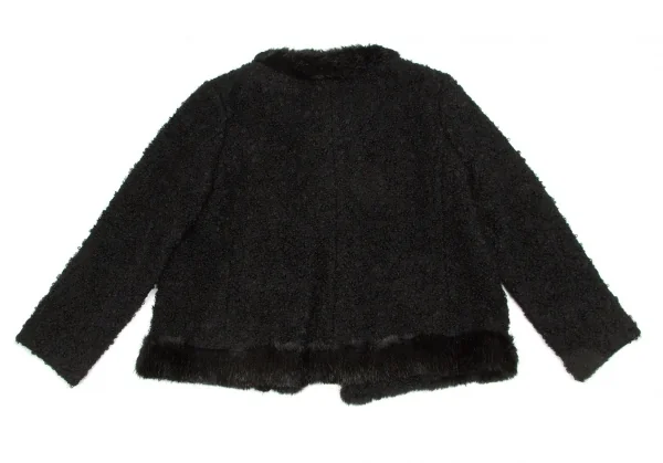 【SALE】トリココムデギャルソンtricot COMME des GARCONSループツイードファートリミングノーカラーピン留めジャケット 黒M K-64189_010