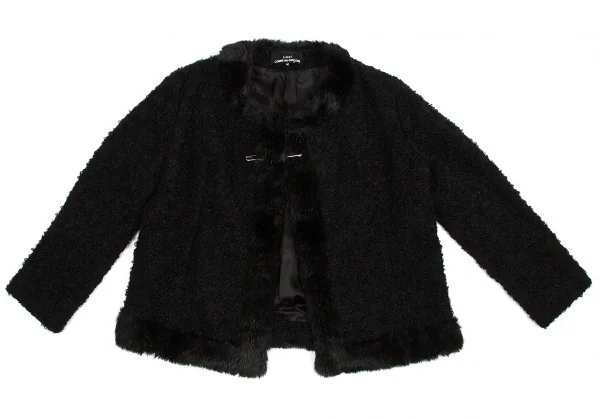 【SALE】トリココムデギャルソンtricot COMME des GARCONSループツイードファートリミングノーカラーピン留めジャケット 黒M K-64189_002