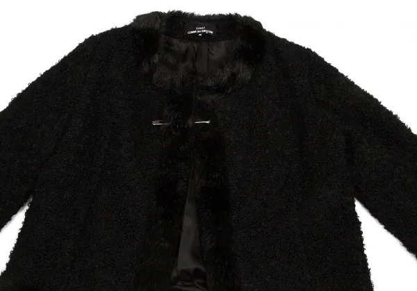 【SALE】トリココムデギャルソンtricot COMME des GARCONSループツイードファートリミングノーカラーピン留めジャケット 黒M K-64189_003