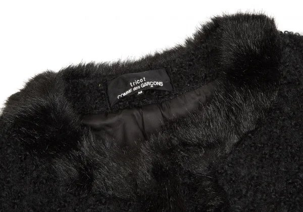 【SALE】トリココムデギャルソンtricot COMME des GARCONSループツイードファートリミングノーカラーピン留めジャケット 黒M K-64189_004