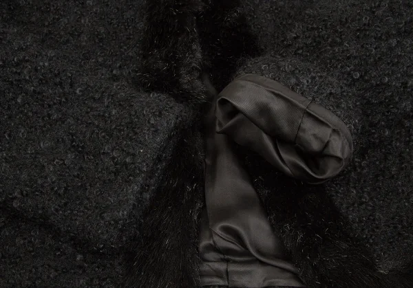 【SALE】トリココムデギャルソンtricot COMME des GARCONSループツイードファートリミングノーカラーピン留めジャケット 黒M K-64189_007