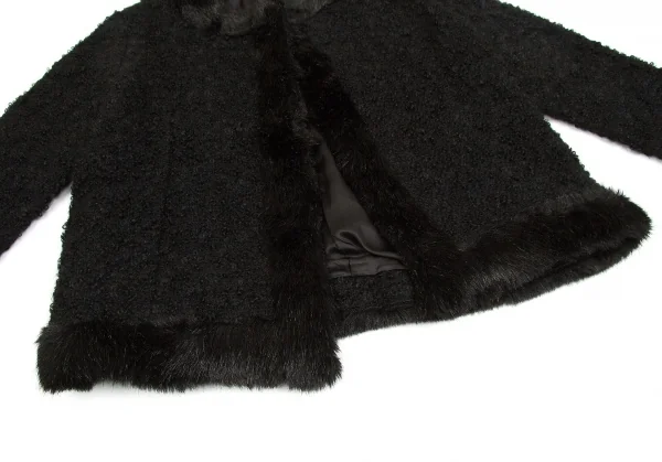 【SALE】トリココムデギャルソンtricot COMME des GARCONSループツイードファートリミングノーカラーピン留めジャケット 黒M K-64189_008