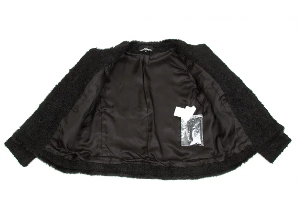 【SALE】トリココムデギャルソンtricot COMME des GARCONSループツイードファートリミングノーカラーピン留めジャケット 黒M K-64189_009