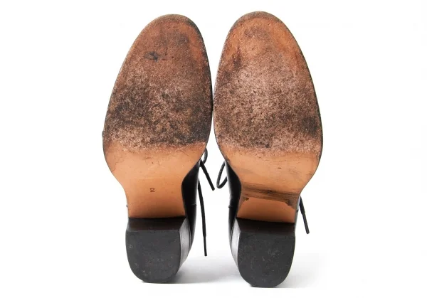 【SALE】ワイズY's レザーチャンキーヒールアンクルブーツ 黒2（22.5位） K-64194_012