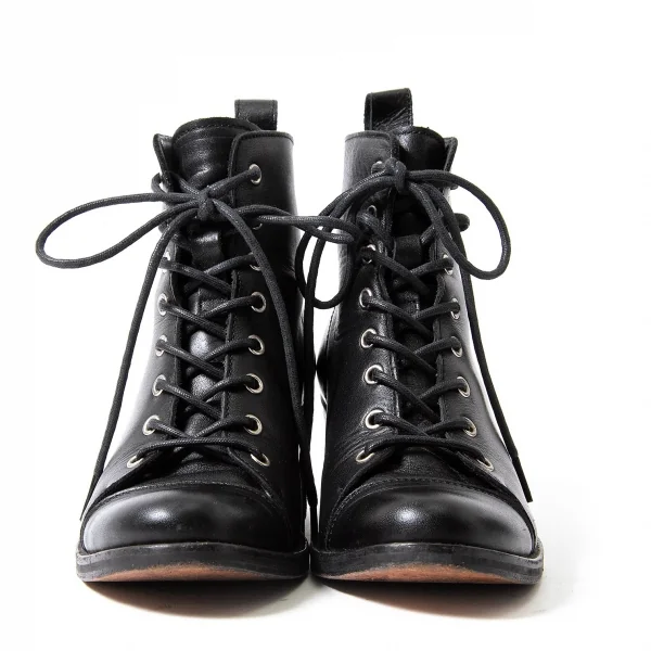 【SALE】ワイズY's レザーチャンキーヒールアンクルブーツ 黒2（22.5位） K-64194_002