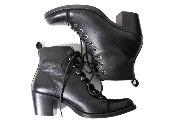 【SALE】ワイズY's レザーチャンキーヒールアンクルブーツ 黒2（22.5位） K-64194_003