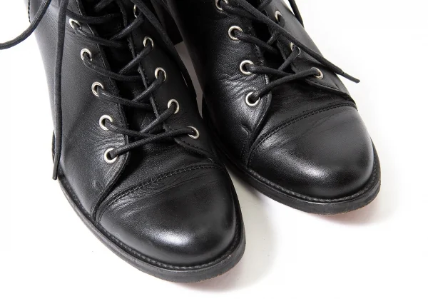 【SALE】ワイズY's レザーチャンキーヒールアンクルブーツ 黒2（22.5位） K-64194_005