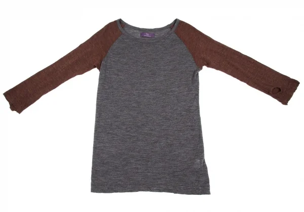 【SALE】ワイズ ピンクY’s PINK ラグラン袖アシンメトリーデザイン切替ウールニットソー 杢グレー茶2 K-64234_002
