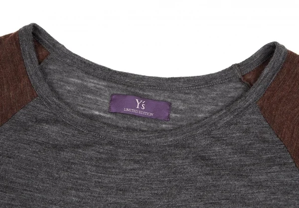 【SALE】ワイズ ピンクY’s PINK ラグラン袖アシンメトリーデザイン切替ウールニットソー 杢グレー茶2 K-64234_004