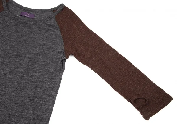 【SALE】ワイズ ピンクY’s PINK ラグラン袖アシンメトリーデザイン切替ウールニットソー 杢グレー茶2 K-64234_005