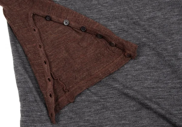 【SALE】ワイズ ピンクY’s PINK ラグラン袖アシンメトリーデザイン切替ウールニットソー 杢グレー茶2 K-64234_007