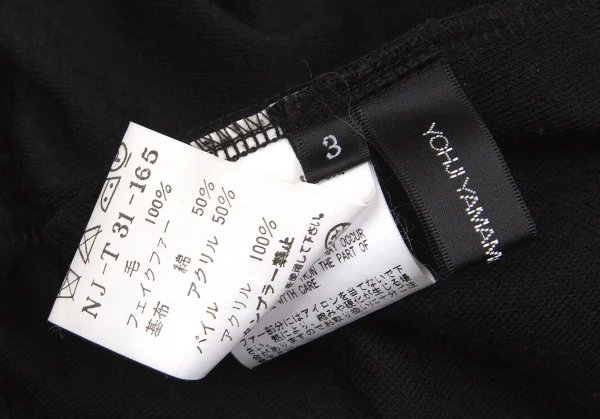 【SALE】ヨウジヤマモト ノアール Yohji Yamamoto NOIR フェイクファーカフタートルネックウールカットソー 黒3 K-64311_012