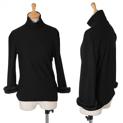 【SALE】ヨウジヤマモト ノアール Yohji Yamamoto NOIR フェイクファーカフタートルネックウールカットソー