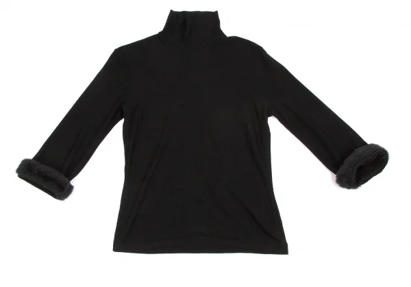 【SALE】ヨウジヤマモト ノアール Yohji Yamamoto NOIR フェイクファーカフタートルネックウールカットソー 黒3 K-64311_002