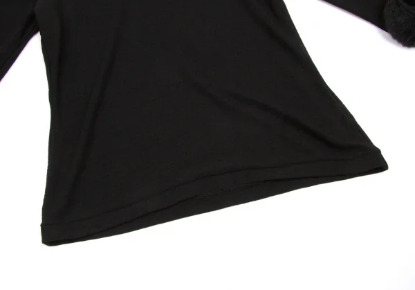 【SALE】ヨウジヤマモト ノアール Yohji Yamamoto NOIR フェイクファーカフタートルネックウールカットソー 黒3 K-64311_007