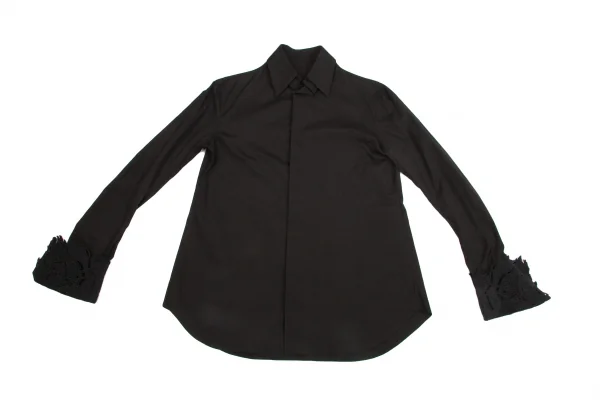 新品!【SALE】新品！ヨウジヤマモト ファムYohji Yamamoto FEMME コットンエンブロイダリーレースカフスブラウス 黒紺2 K-64464_002