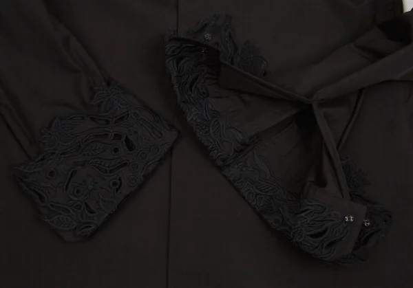 新品!【SALE】新品！ヨウジヤマモト ファムYohji Yamamoto FEMME コットンエンブロイダリーレースカフスブラウス 黒紺2 K-64464_007