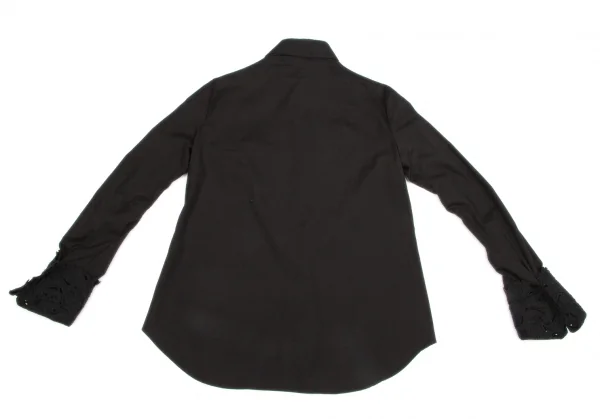 新品!【SALE】新品！ヨウジヤマモト ファムYohji Yamamoto FEMME コットンエンブロイダリーレースカフスブラウス 黒紺2 K-64464_011