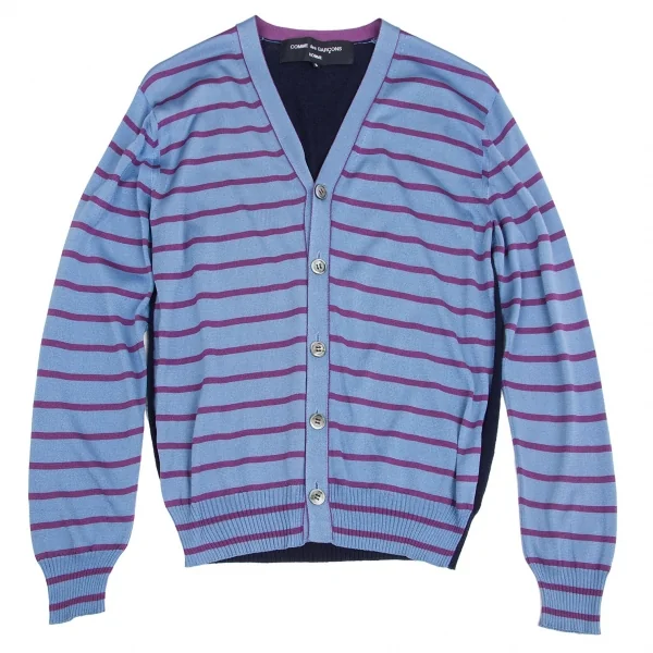 【SALE】コムデギャルソン オムCOMME des GARCONS HOMME フロントボーダー切替カーディガン ブルー紺S K-64481_001