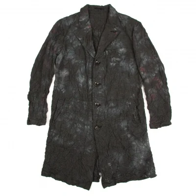 ヨウジヤマモト プールオム Yohji Yamamoto POUR HOMME 製品染め花千鳥柄ワッシャーロングジャケット