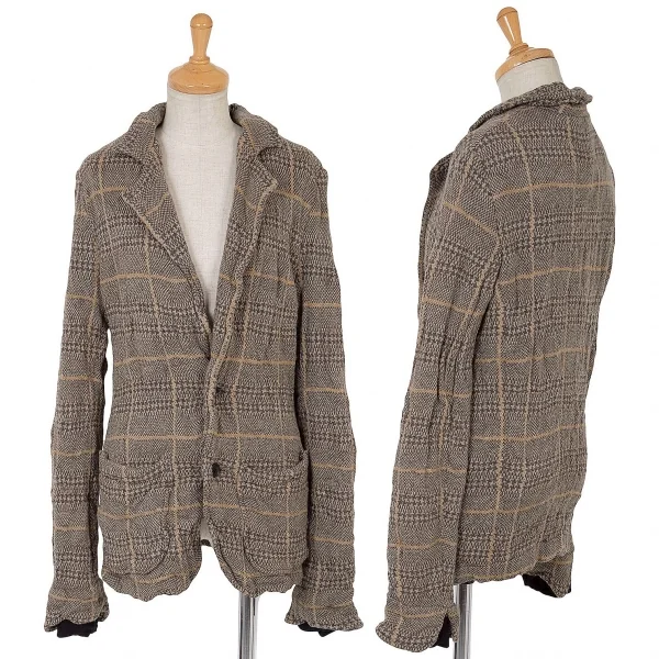 【SALE】ワイズY's ウールグレンチェックニットジャケット ベージュキャメル他2 K-64668_001