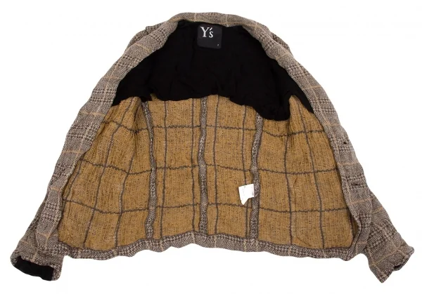 【SALE】ワイズY's ウールグレンチェックニットジャケット ベージュキャメル他2 K-64668_010