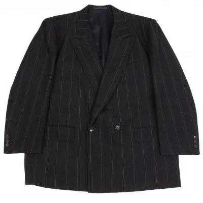 コムデギャルソン オムCOMME des GARCONS HOMME ウールピンストライプダブルジャケット 紺