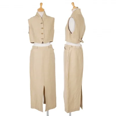 ジジリgigli ノーカラーショート丈ベストセットアップ ベージュ