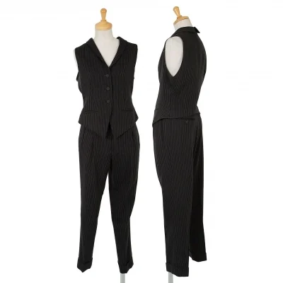 ジジリgigli ストライプバックノッチショールカラーベストセットアップ 黒