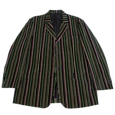 【最終値下げ】ヨウジヤマモト プールオムYohji Yamamoto POUR HOMMEマルチカラーストライプベロアジャケット 黒黄緑紫