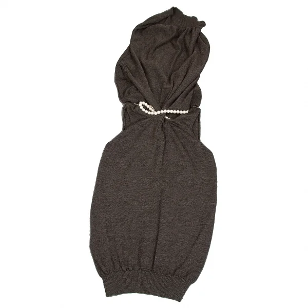 【SALE】ジュンヤワタナベ コムデギャルソンJUNYA WATANABE COMME des GARCONS ネックパール装飾レイヤード半袖ニット 杢モカM位 K-65031_012