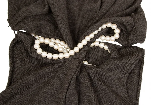 【SALE】ジュンヤワタナベ コムデギャルソンJUNYA WATANABE COMME des GARCONS ネックパール装飾レイヤード半袖ニット 杢モカM位 K-65031_013