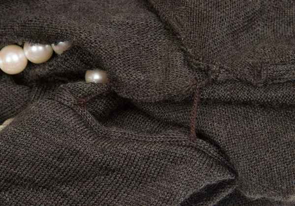 【SALE】ジュンヤワタナベ コムデギャルソンJUNYA WATANABE COMME des GARCONS ネックパール装飾レイヤード半袖ニット 杢モカM位 K-65031_014