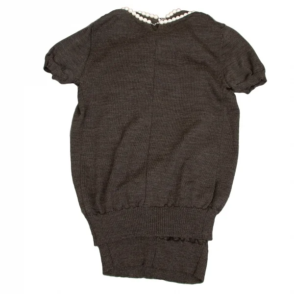 【SALE】ジュンヤワタナベ コムデギャルソンJUNYA WATANABE COMME des GARCONS ネックパール装飾レイヤード半袖ニット 杢モカM位 K-65031_016