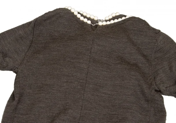 【SALE】ジュンヤワタナベ コムデギャルソンJUNYA WATANABE COMME des GARCONS ネックパール装飾レイヤード半袖ニット 杢モカM位 K-65031_017