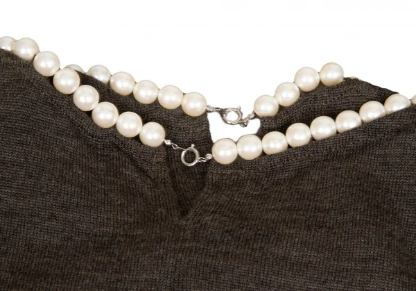 【SALE】ジュンヤワタナベ コムデギャルソンJUNYA WATANABE COMME des GARCONS ネックパール装飾レイヤード半袖ニット 杢モカM位 K-65031_018