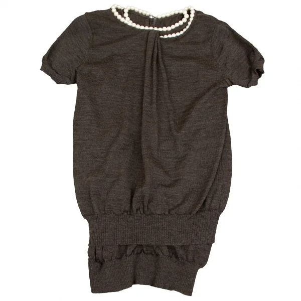 【SALE】ジュンヤワタナベ コムデギャルソンJUNYA WATANABE COMME des GARCONS ネックパール装飾レイヤード半袖ニット 杢モカM位 K-65031_002