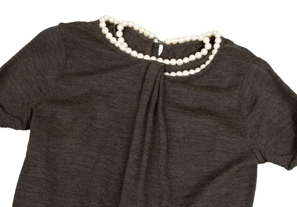 【SALE】ジュンヤワタナベ コムデギャルソンJUNYA WATANABE COMME des GARCONS ネックパール装飾レイヤード半袖ニット 杢モカM位 K-65031_003