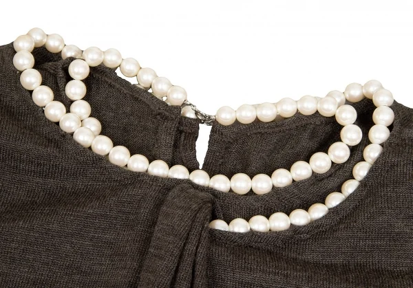 【SALE】ジュンヤワタナベ コムデギャルソンJUNYA WATANABE COMME des GARCONS ネックパール装飾レイヤード半袖ニット 杢モカM位 K-65031_004