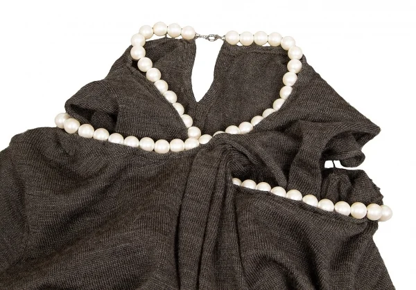 【SALE】ジュンヤワタナベ コムデギャルソンJUNYA WATANABE COMME des GARCONS ネックパール装飾レイヤード半袖ニット 杢モカM位 K-65031_005