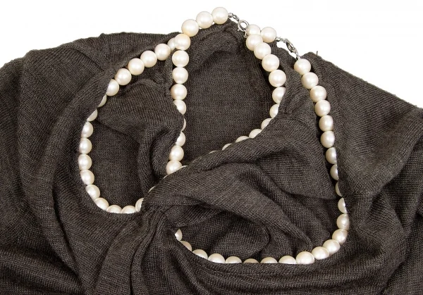 【SALE】ジュンヤワタナベ コムデギャルソンJUNYA WATANABE COMME des GARCONS ネックパール装飾レイヤード半袖ニット 杢モカM位 K-65031_006