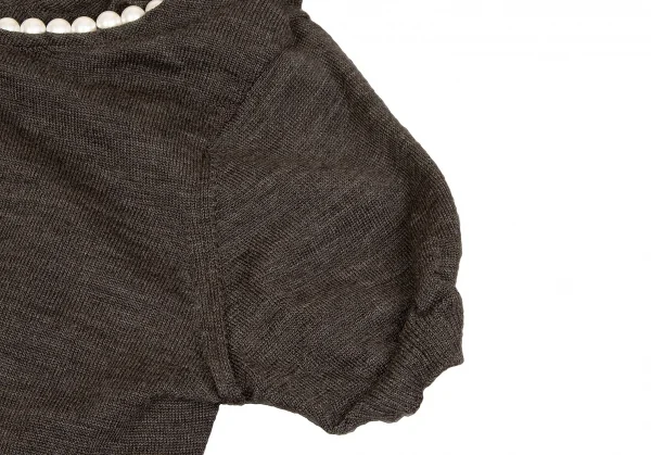 【SALE】ジュンヤワタナベ コムデギャルソンJUNYA WATANABE COMME des GARCONS ネックパール装飾レイヤード半袖ニット 杢モカM位 K-65031_007