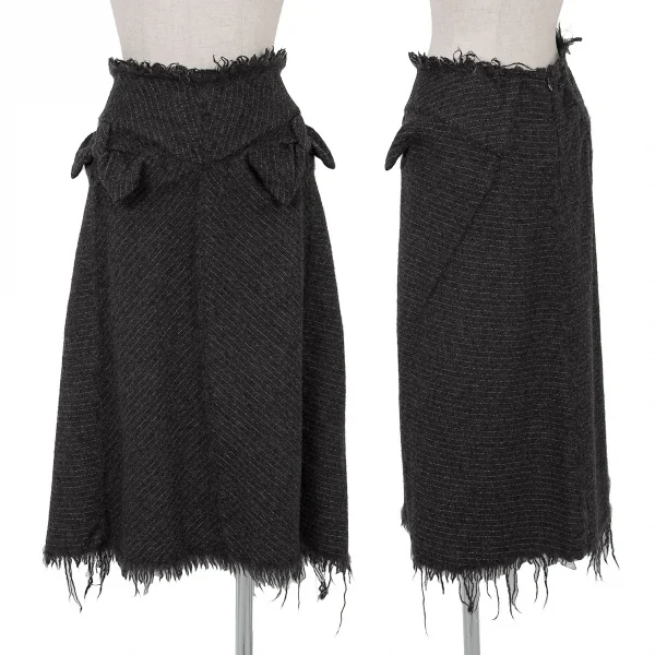 ジュンヤワタナベ コムデギャルソンJUNYA WATANABE COMME des GARCONSウールピンストライプリボン装飾裁ち切りフリンジスカート