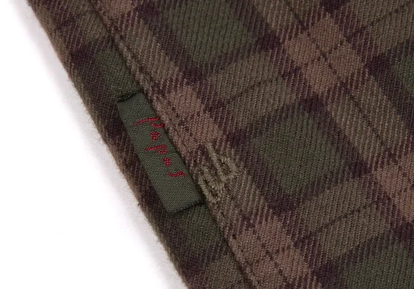 【SALE】パパスPapas コットンロゴ刺繍チェックテーラードジャケット カーキモカS K-65175_012